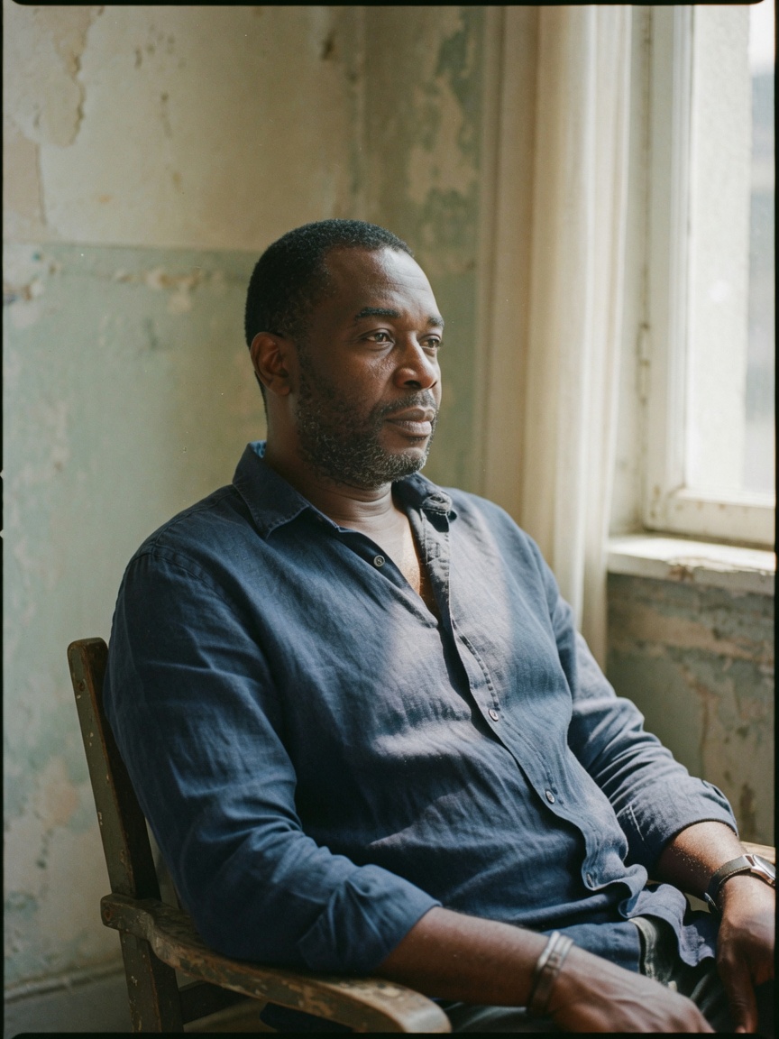 Studio portrait of a man by a window